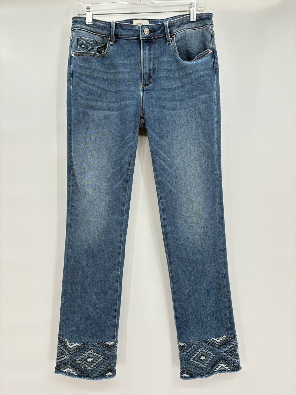 Driftwood Women’s Colette Straight Leg Embroidered Jeans 30x30 STAINS ON KNEE